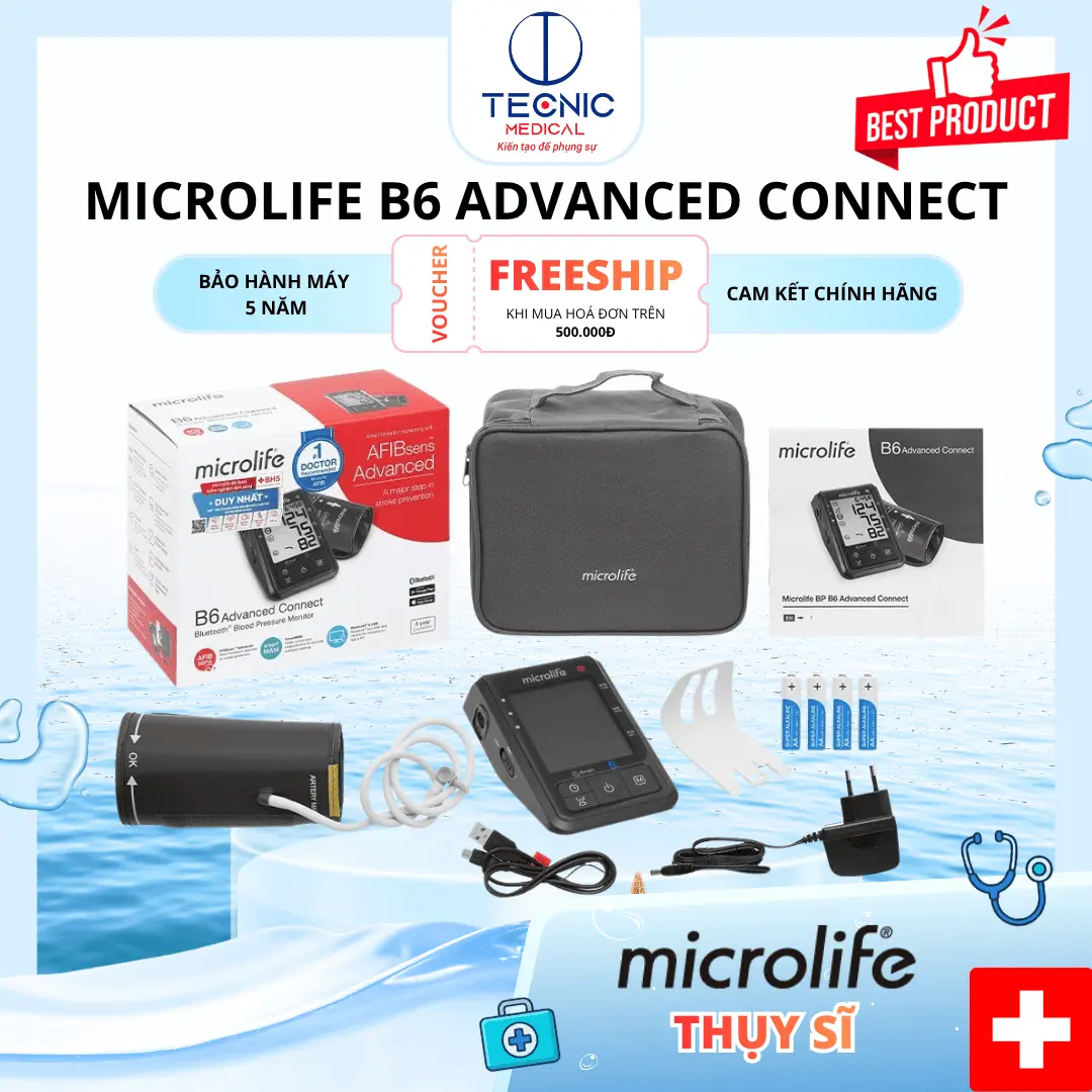 Máy Đo Huyết Áp Cảnh Báo Sớm Nguy Cơ Đột Quỵ Có Kết Nối Bluetooth – Microlife B6 Advanced Connect